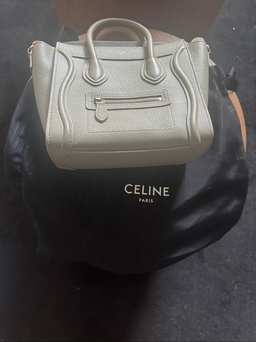 Celine Mini Luggage Tote - Light Sage Green with Gold Hardware